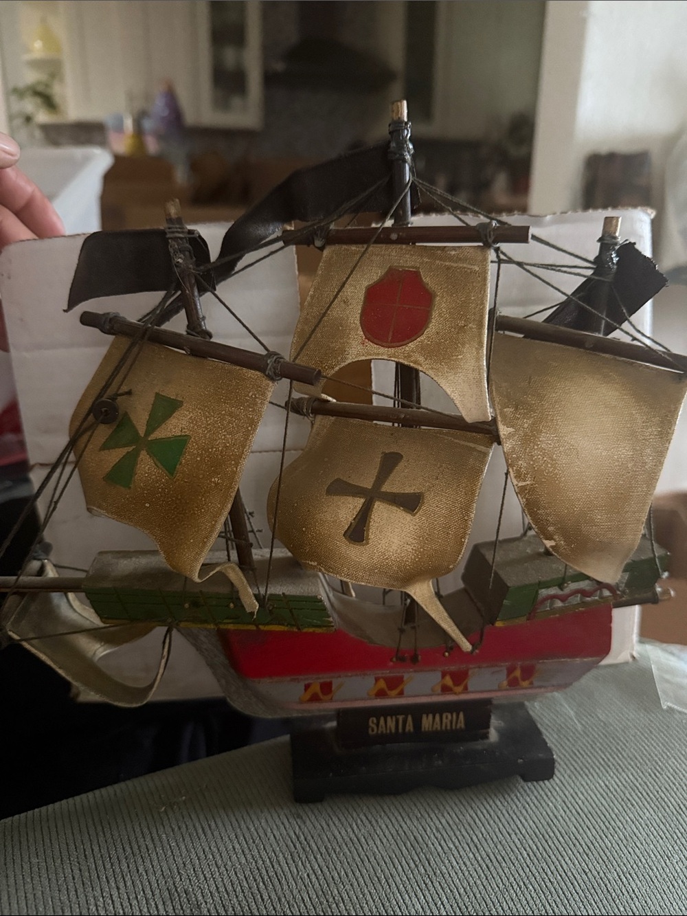 Decorative Model Ship - Gold and Red Home Holiday Accent - 8”H